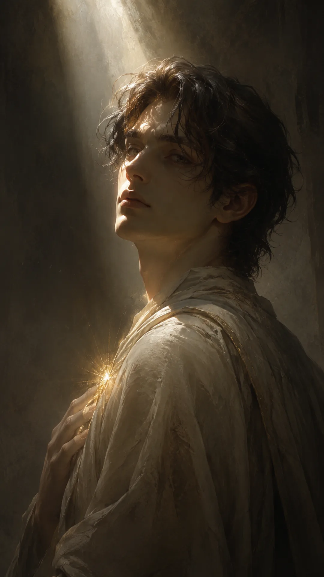 Внимание оборачивается к тому, кто наблюдает, тихий золотой свет в груди